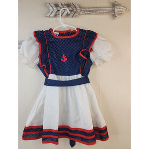 Vintage Girls Lil' Airess Navy Blue White Red Polka Dot Casual Dress Size 5